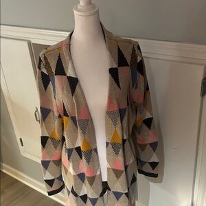 Geometric Patterned Open Front Cardigan